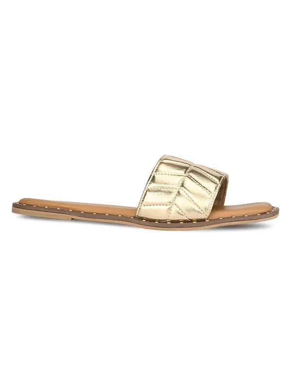 Hydes N Hues Golden Flat Sandal For Women