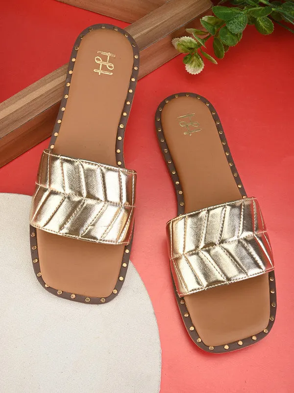 Hydes N Hues Golden Flat Sandal For Women