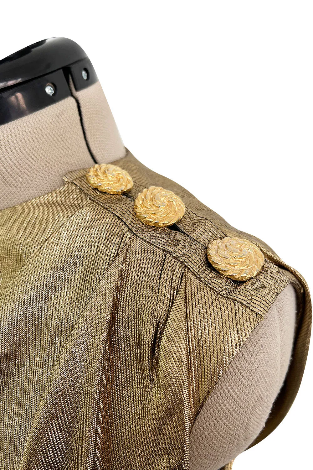 Iconic Fall 1991 Yves Saint Laurent Runway Slinky Gold Lame Dress w Gold Button Details