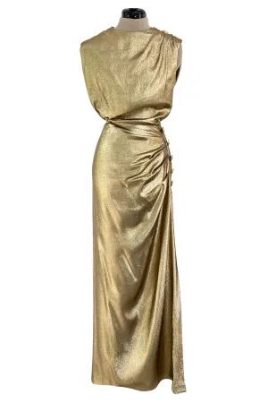 Iconic Fall 1991 Yves Saint Laurent Runway Slinky Gold Lame Dress w Gold Button Details