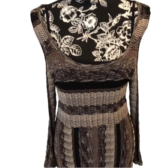 INC INTERNATIONAL CONCEPTS XL brown &amp; Ivory knit dress scoop neck long sleeve