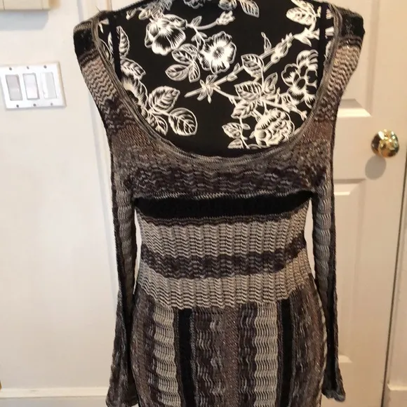 INC INTERNATIONAL CONCEPTS XL brown &amp; Ivory knit dress scoop neck long sleeve