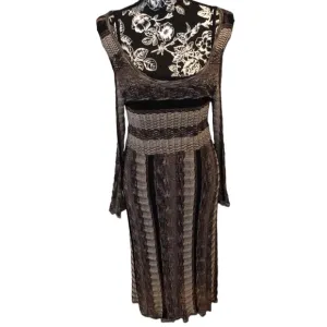 INC INTERNATIONAL CONCEPTS XL brown &amp; Ivory knit dress scoop neck long sleeve