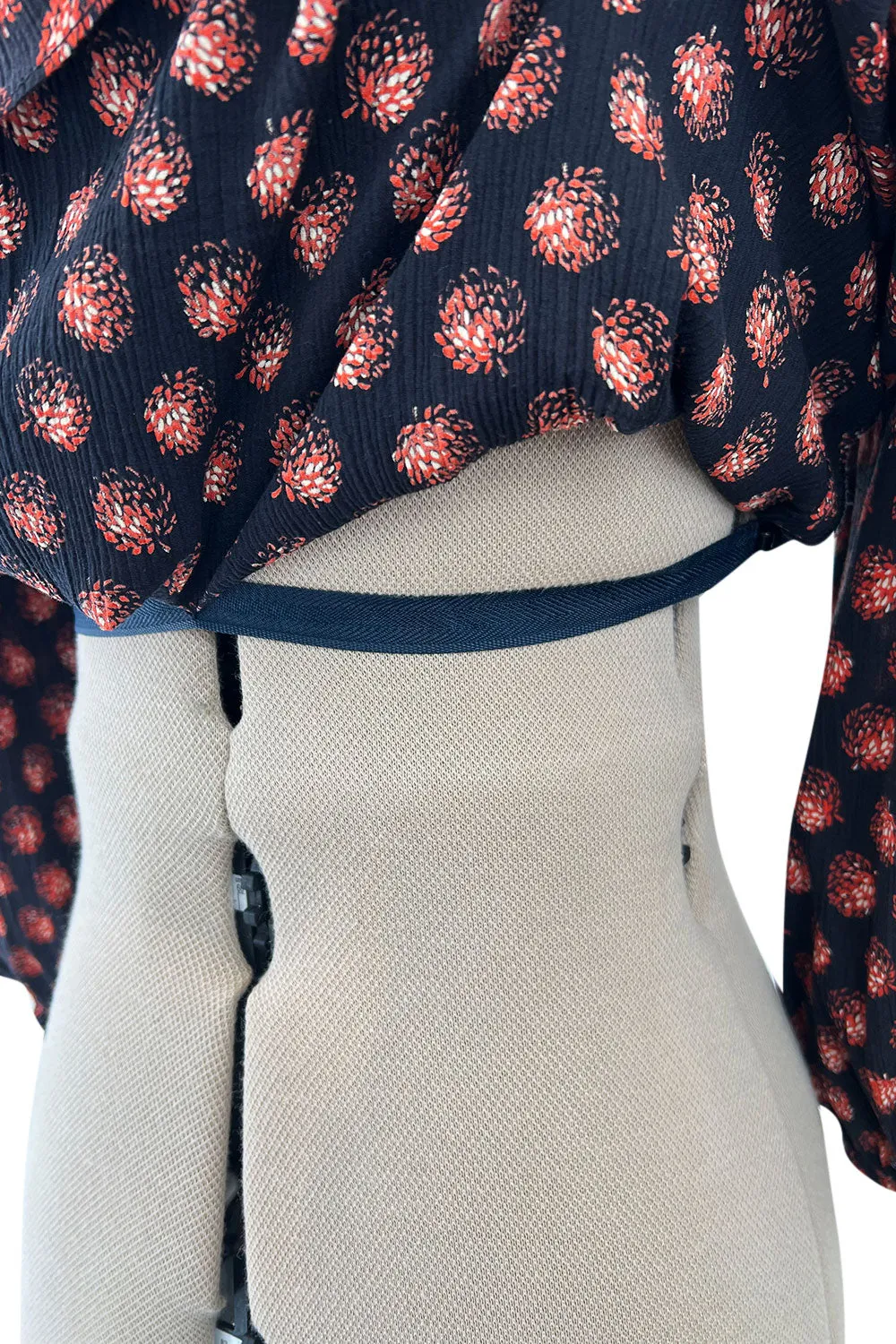 Incredible 1970s Givenchy Demi-Couture Pinecone Print Ruffle Skirt & Peaked Shoulder Top Set