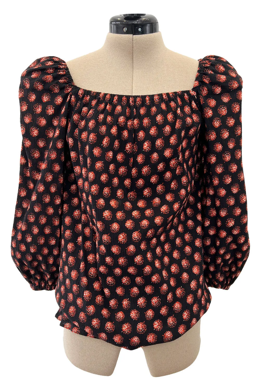 Incredible 1970s Givenchy Demi-Couture Pinecone Print Ruffle Skirt & Peaked Shoulder Top Set