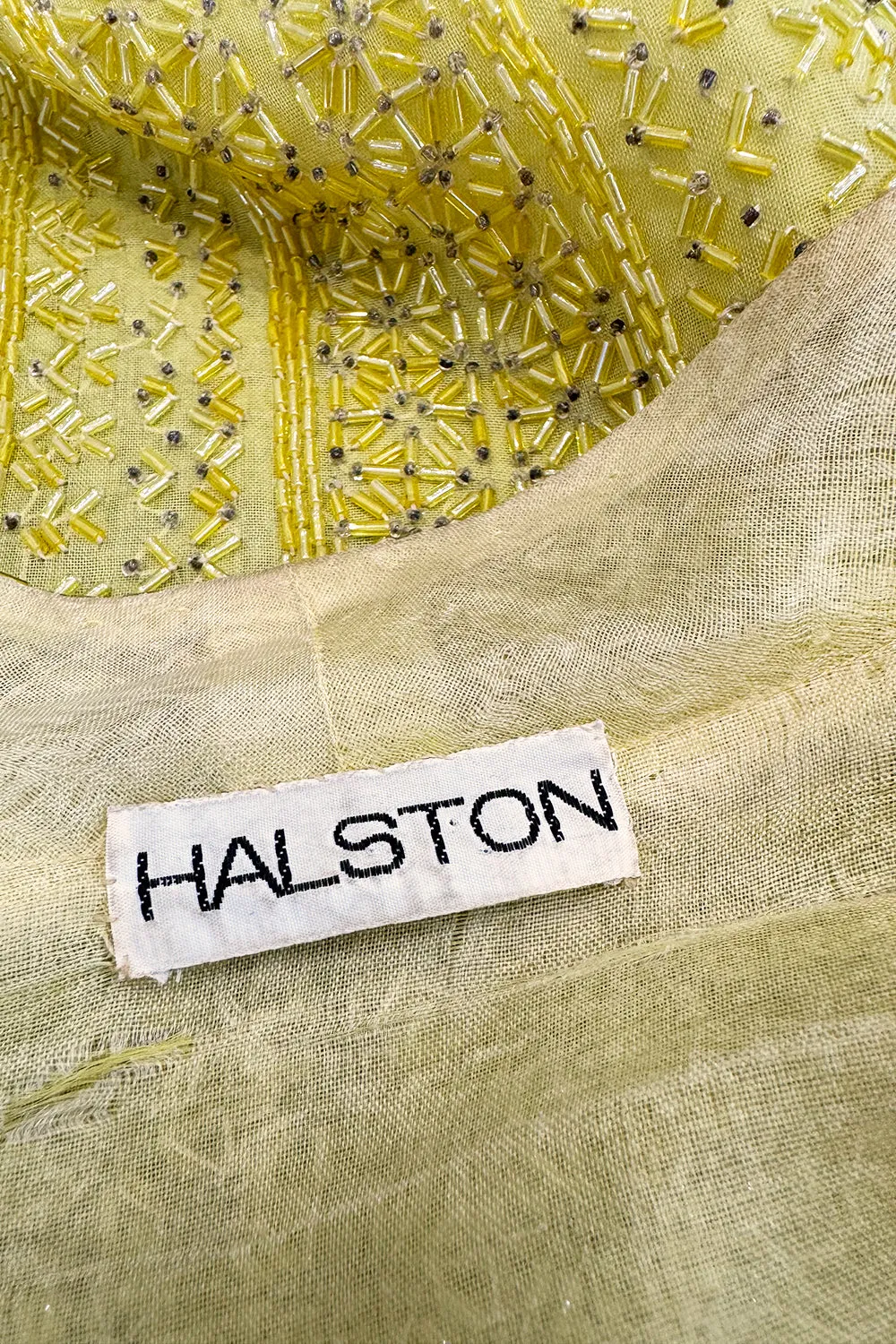 Incredible Late 1970s Halston Couture Hand Beaded Silk Skirt & Sleeveless Top Set in Yellow