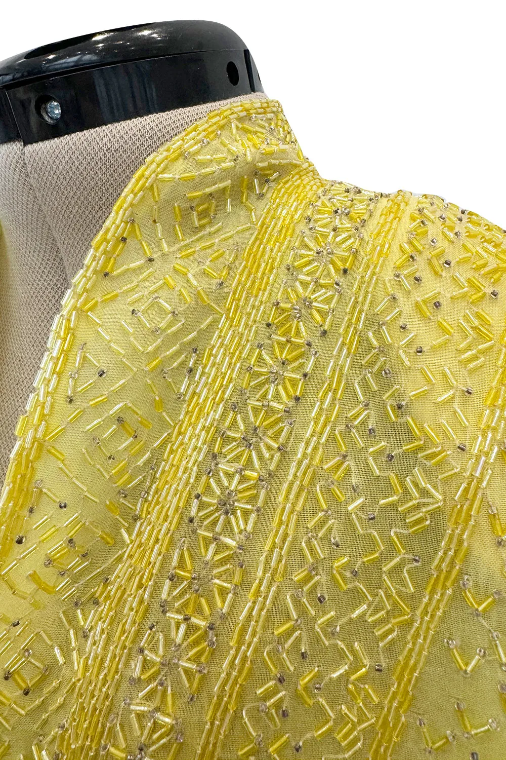 Incredible Late 1970s Halston Couture Hand Beaded Silk Skirt & Sleeveless Top Set in Yellow
