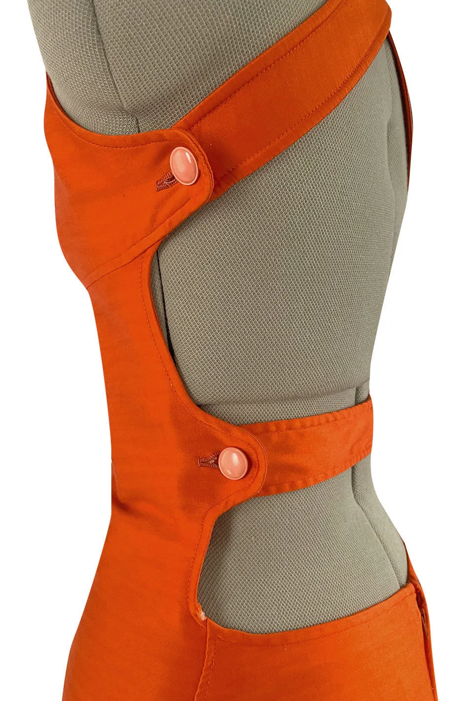 Incredible Spring 1970 Andre Courreges Cross Strap Backless Bright Sculpted Orange Dress