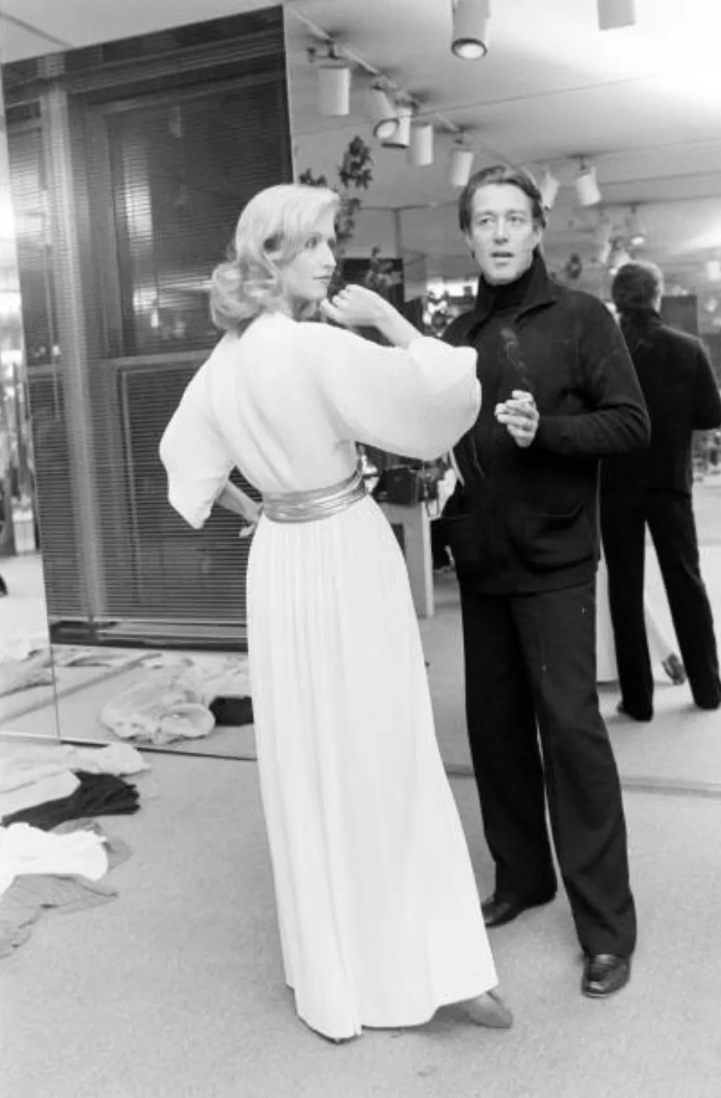 Incredible Spring 1978 Halston Plunged & Pleated White Wrap Silk Chiffon Runway Dress