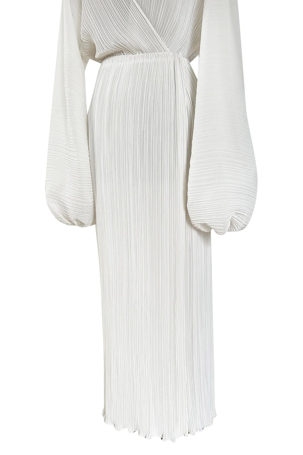 Incredible Spring 1978 Halston Plunged & Pleated White Wrap Silk Chiffon Runway Dress