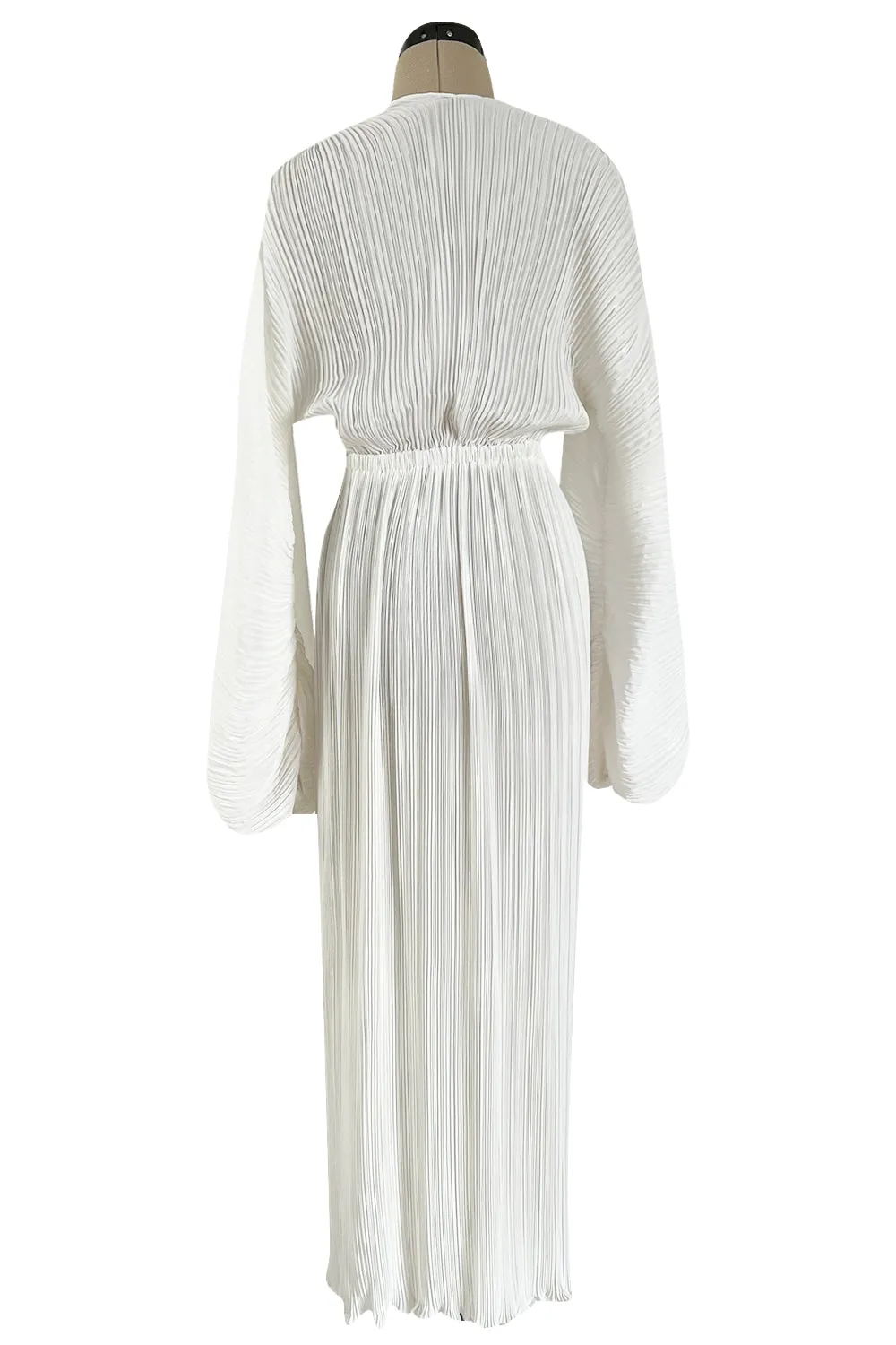 Incredible Spring 1978 Halston Plunged & Pleated White Wrap Silk Chiffon Runway Dress