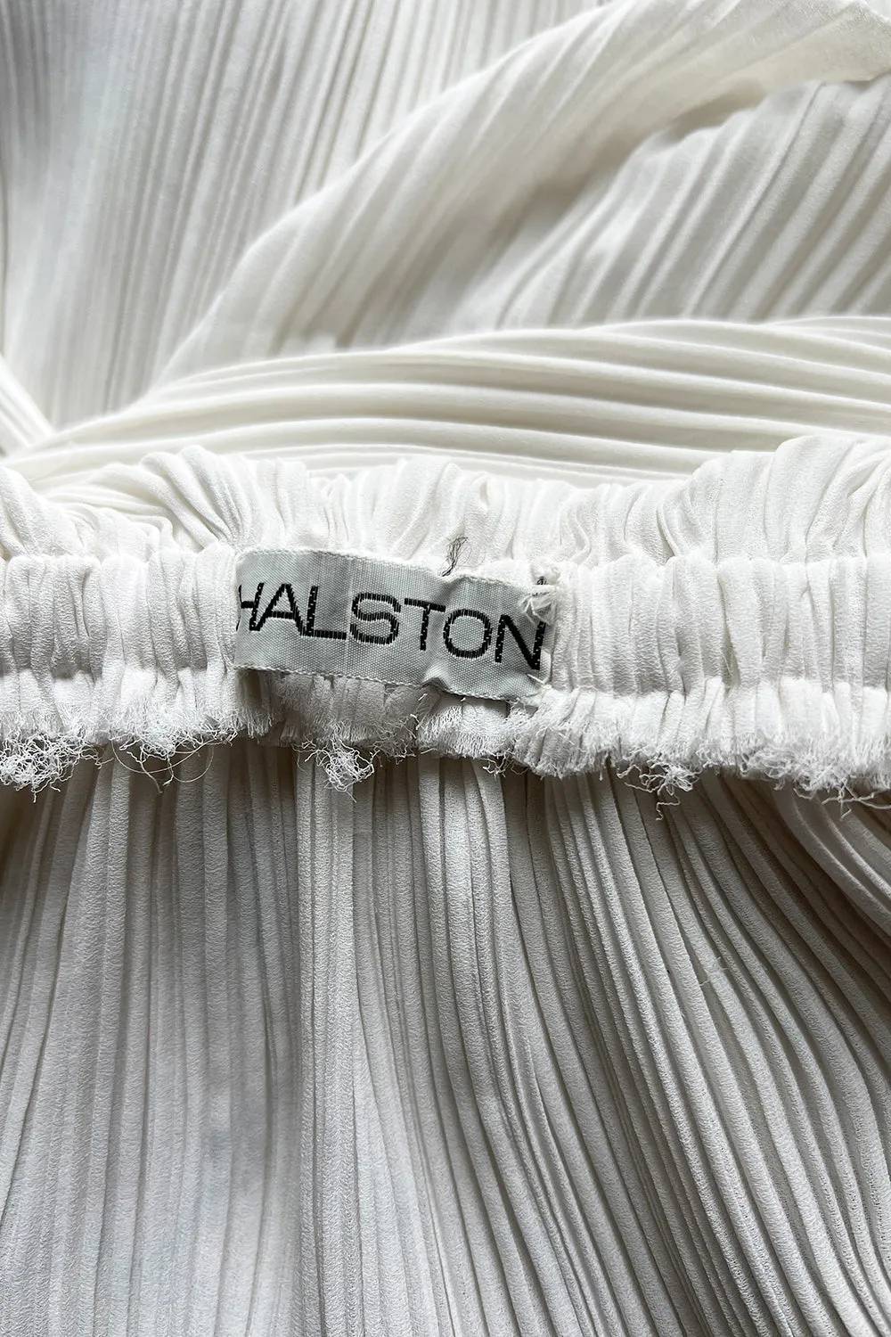 Incredible Spring 1978 Halston Plunged & Pleated White Wrap Silk Chiffon Runway Dress