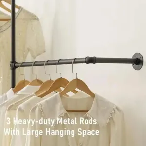 Industrial Pipe Multi-Purpose Wall Garment Rack Adjustable Hanging Rods Heavy Duty Clothes Storage Rack Organizer Easy Assembly