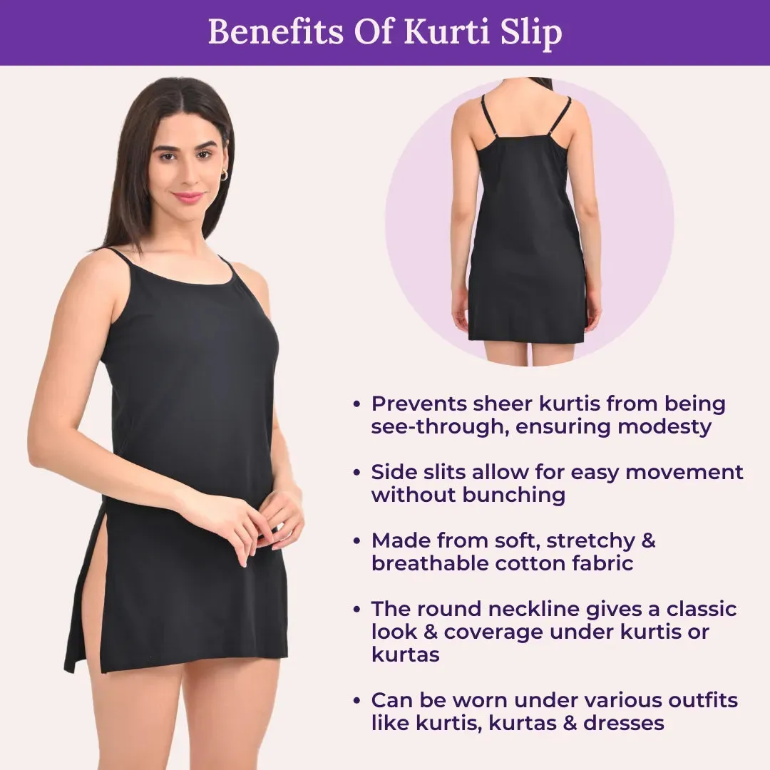 Inner Slip For Kurtis & Kurtas | Adjustable Straps | Front Round Neckline | Side Slits For Easy Movement | Pack Of 2
