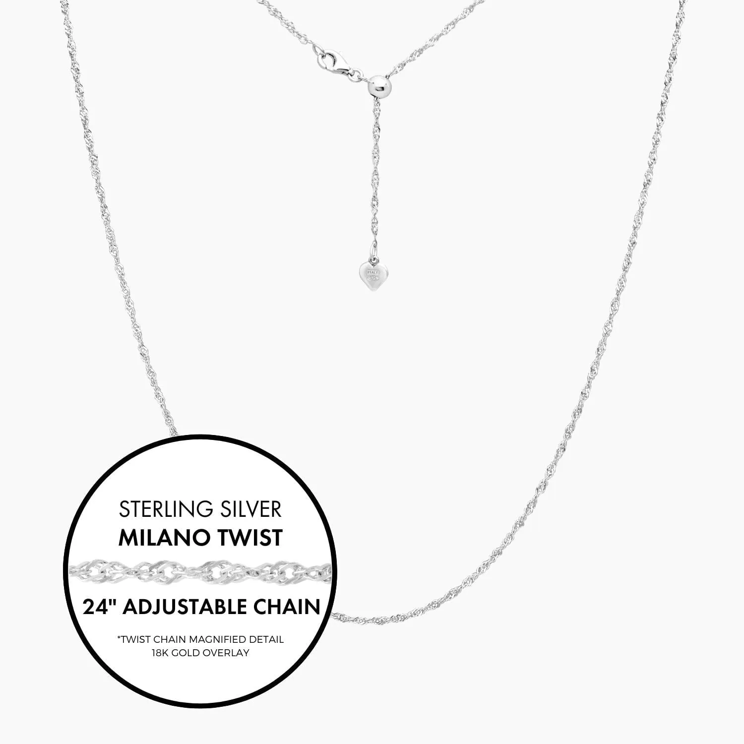 Italian Sterling Silver Milano Twist Adjustable Chain