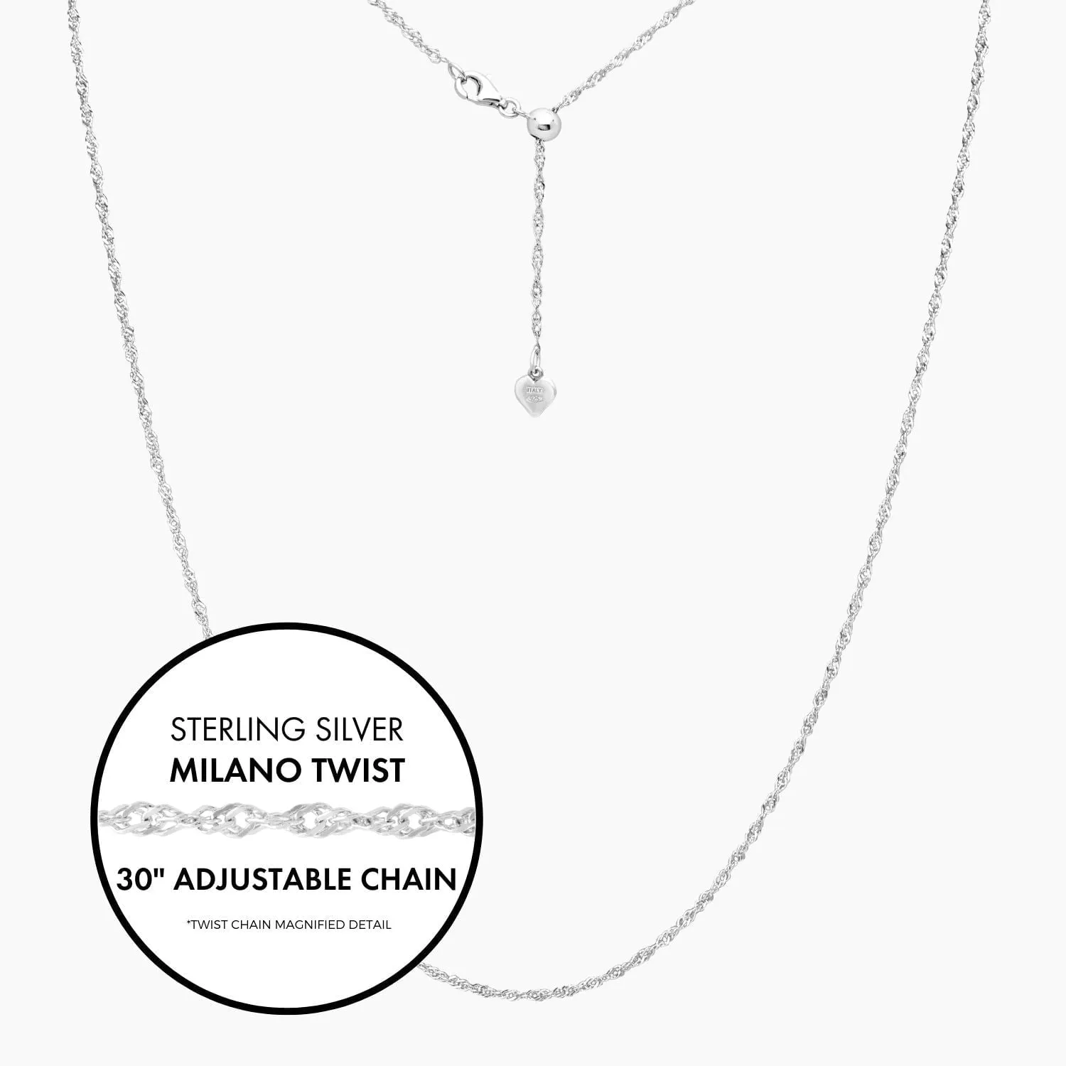 Italian Sterling Silver Milano Twist Adjustable Chain