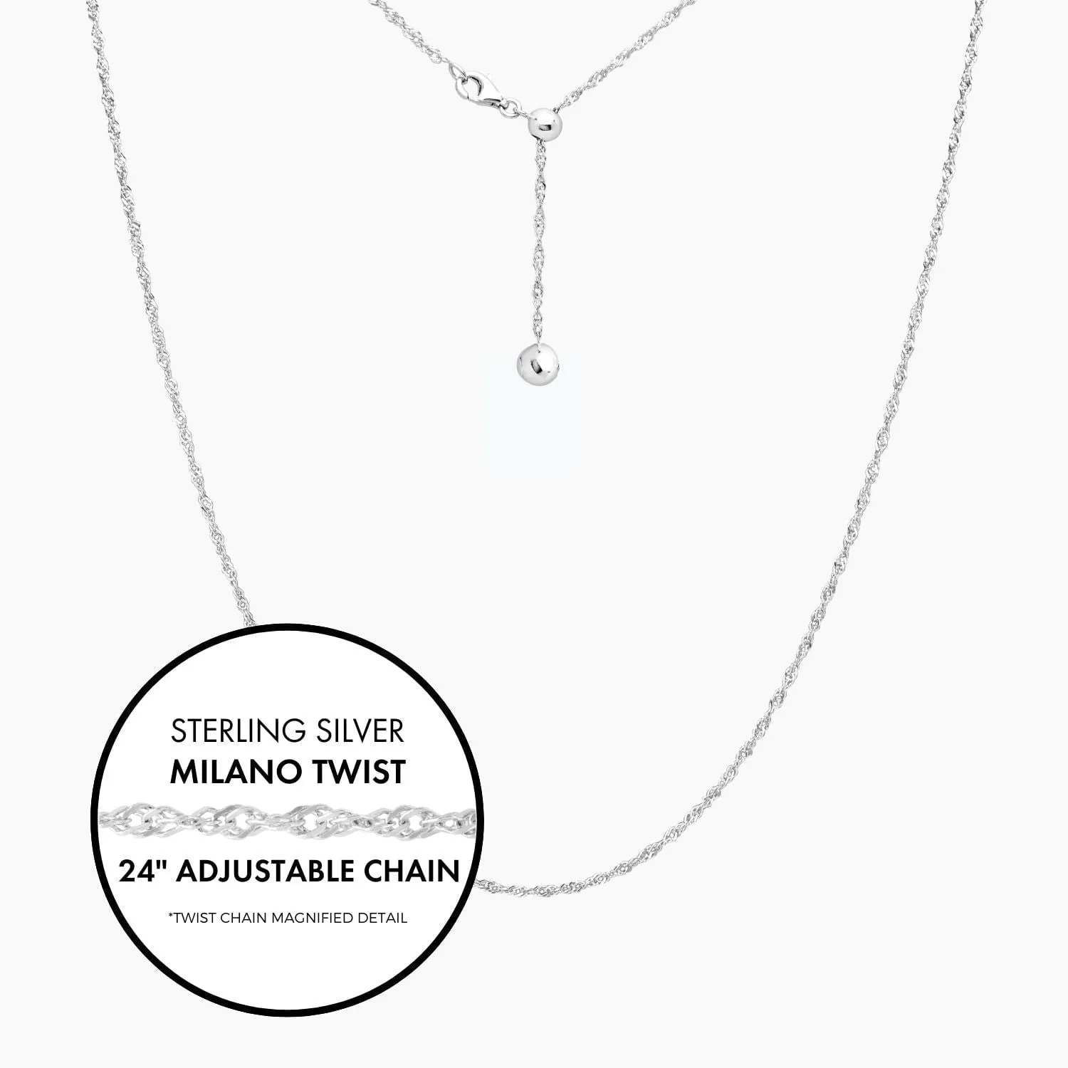 Italian Sterling Silver Milano Twist Adjustable Chain