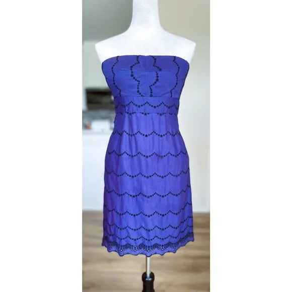 J CREW Navy Blue Cotton Strapless Mini Dress