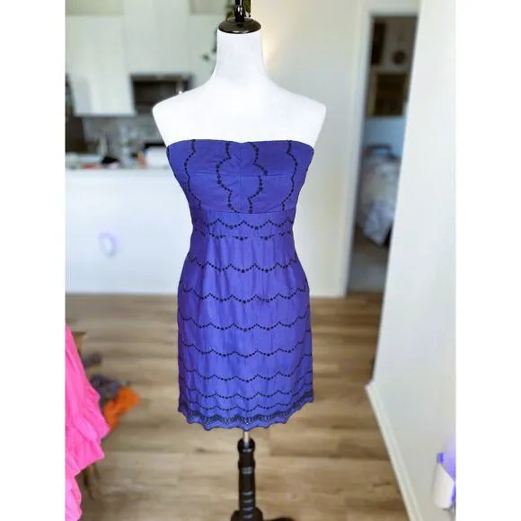 J CREW Navy Blue Cotton Strapless Mini Dress