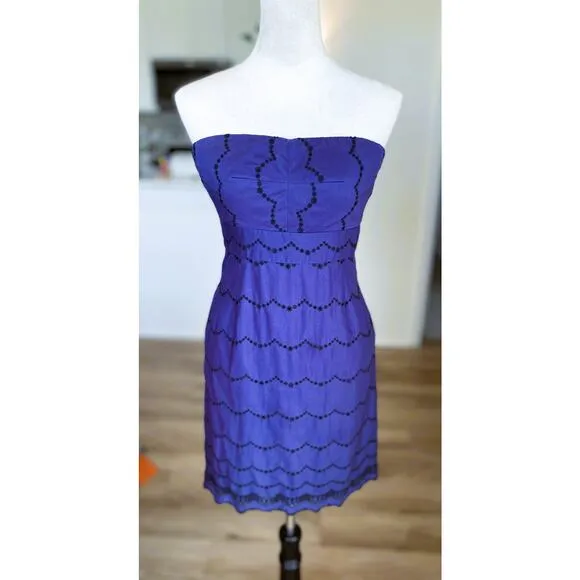 J CREW Navy Blue Cotton Strapless Mini Dress