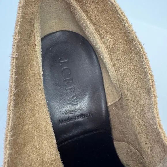 J. Crew Tan Suede Leather Made in Italy Lace Up Wedge Heel Booties Sz 7 Preppy
