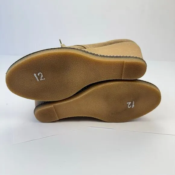 J. Crew Tan Suede Leather Made in Italy Lace Up Wedge Heel Booties Sz 7 Preppy