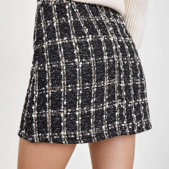 J. Ing Plaid Boucle Mini Skirt