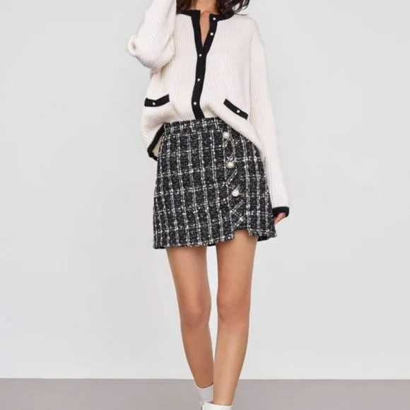 J. Ing Plaid Boucle Mini Skirt