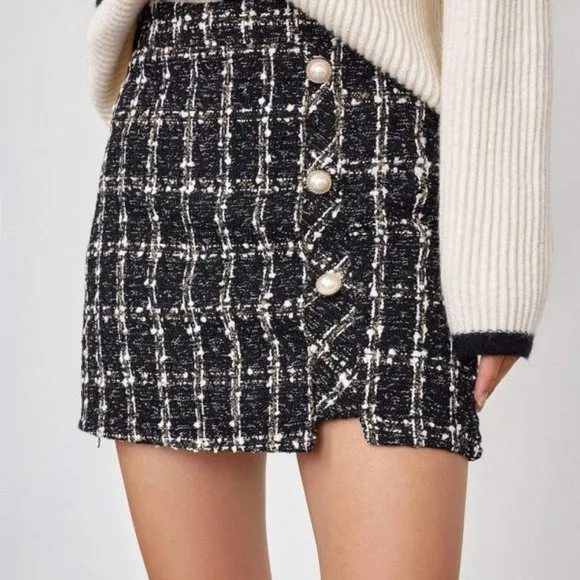 J. Ing Plaid Boucle Mini Skirt