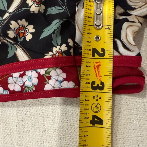 Johnny Was NWT Archibal Mid Rise Contrast Running Shorts Deep Red Floral Size XL