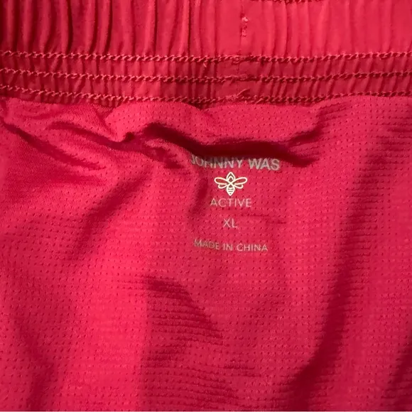 Johnny Was NWT Archibal Mid Rise Contrast Running Shorts Deep Red Floral Size XL