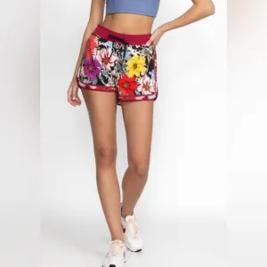 Johnny Was NWT Archibal Mid Rise Contrast Running Shorts Deep Red Floral Size XL