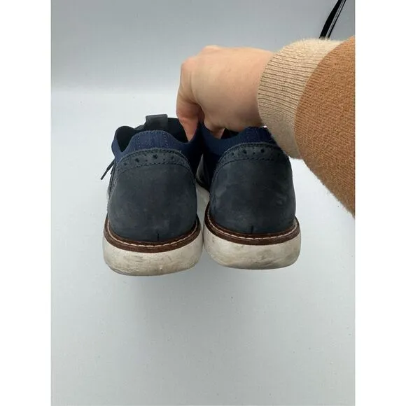 Johnston &amp; Murphy Mens Navy Leather &amp; Fabric Knit Duncan Wingtip Oxford Sz 11.5