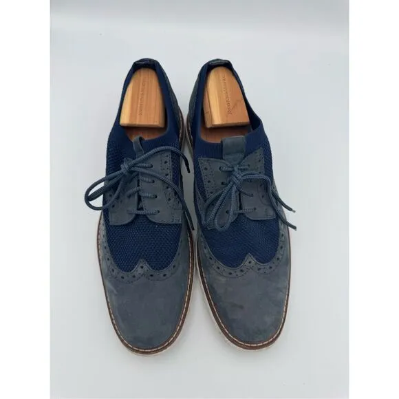 Johnston &amp; Murphy Mens Navy Leather &amp; Fabric Knit Duncan Wingtip Oxford Sz 11.5