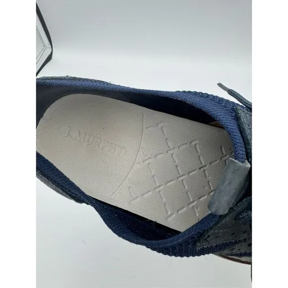 Johnston &amp; Murphy Mens Navy Leather &amp; Fabric Knit Duncan Wingtip Oxford Sz 11.5