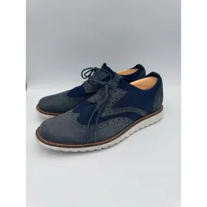 Johnston &amp; Murphy Mens Navy Leather &amp; Fabric Knit Duncan Wingtip Oxford Sz 11.5