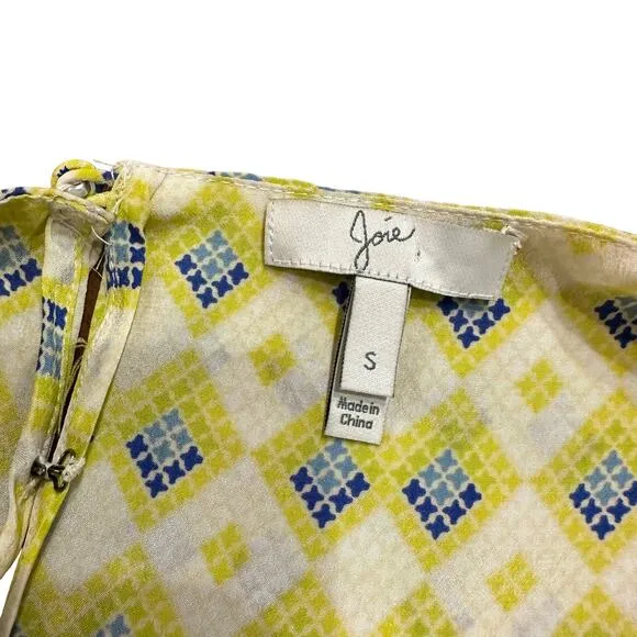 Joie Parthena dress yellow diamond pattern silk mini Size Small