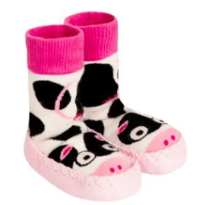 JoJo Maman Bebe Slipper Socks–Pink Cows
