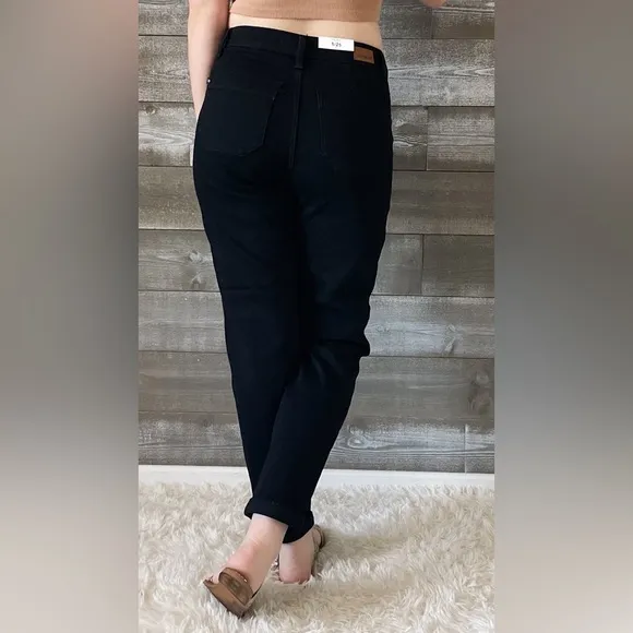 judy blue high waist double roll cuffed black denim jogger jeans JB88700REG BK