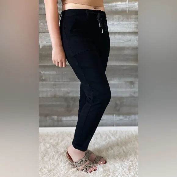judy blue high waist double roll cuffed black denim jogger jeans JB88700REG BK