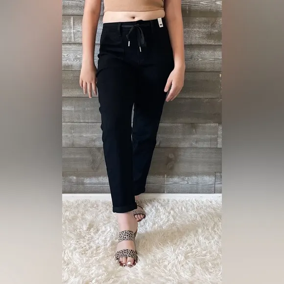 judy blue high waist double roll cuffed black denim jogger jeans JB88700REG BK
