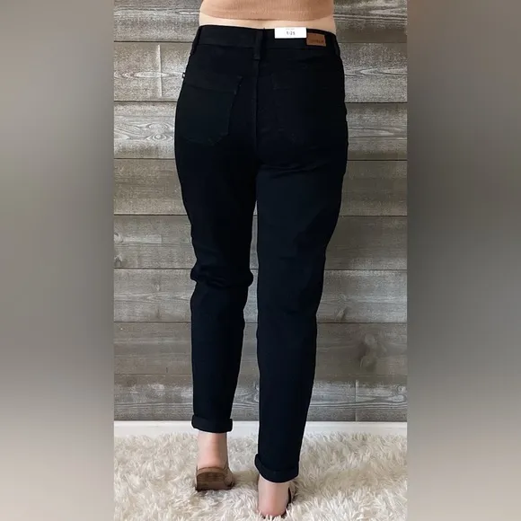judy blue high waist double roll cuffed black denim jogger jeans JB88700REG BK