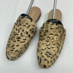 Kaanas Real Calf Fur Leopard Print Mules Size 6