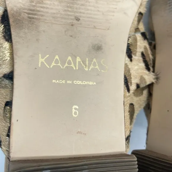Kaanas Real Calf Fur Leopard Print Mules Size 6