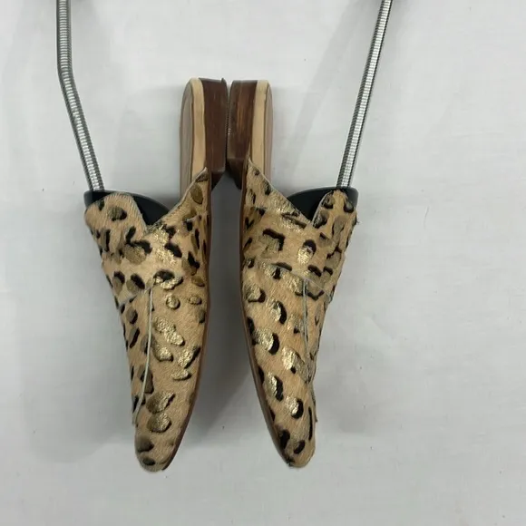 Kaanas Real Calf Fur Leopard Print Mules Size 6