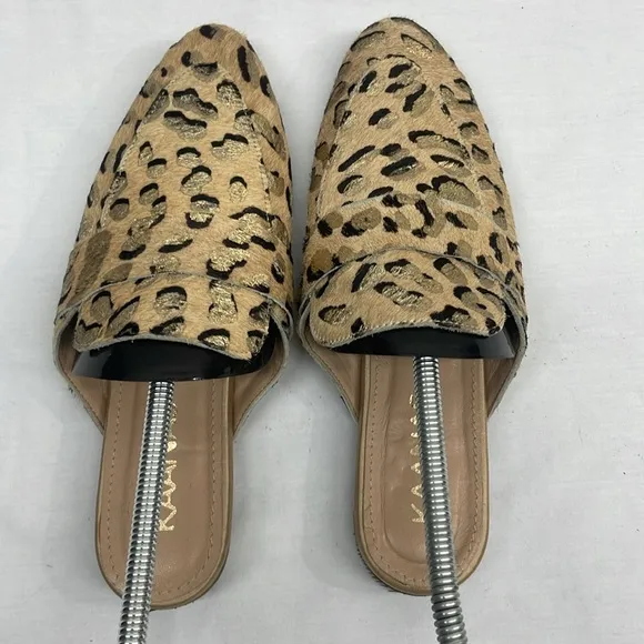 Kaanas Real Calf Fur Leopard Print Mules Size 6