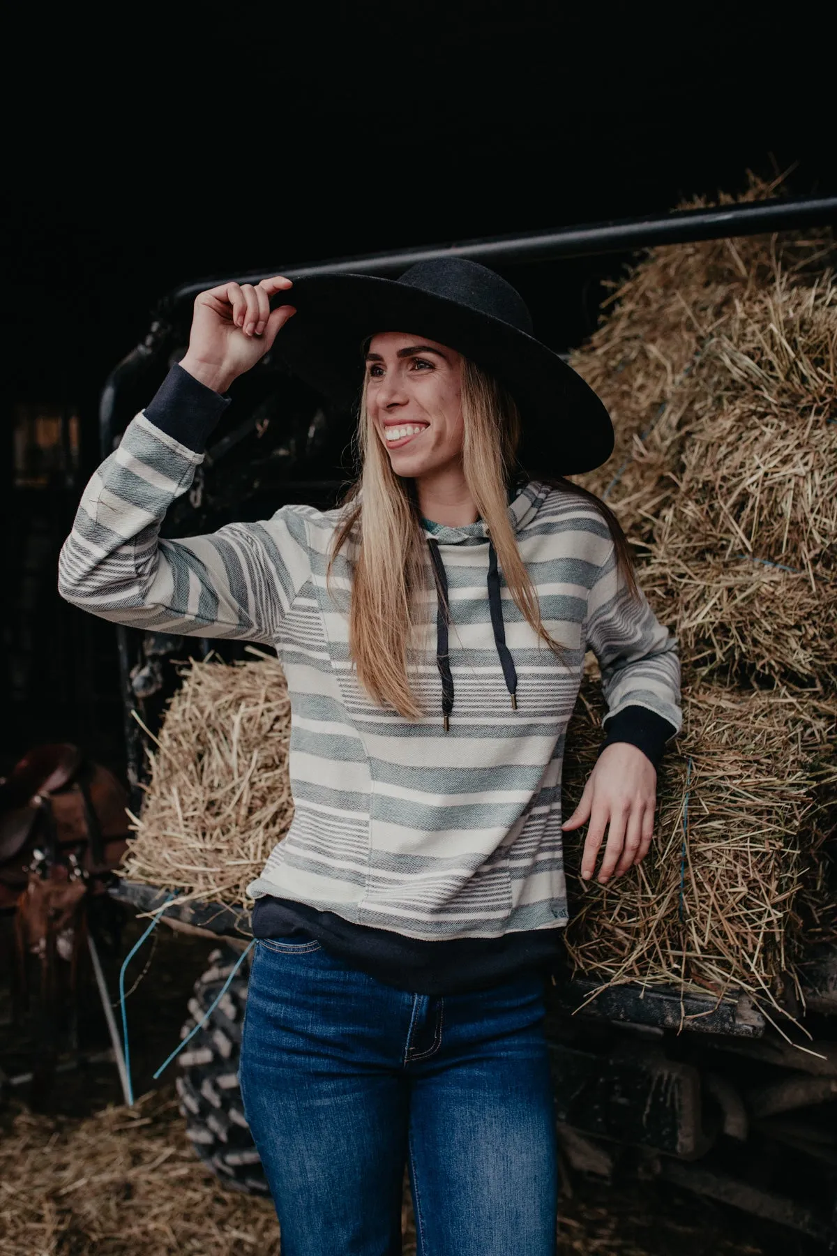 'Kalliee' Women's Blue Striped Hoodie by Cruel Denim (XS ONLY)