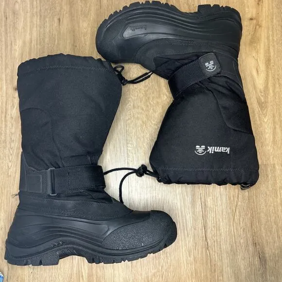 Kamik Mens 9 Greenbay 4 Snow Boots WaterProof Black Thinsulate Warm Adjustable