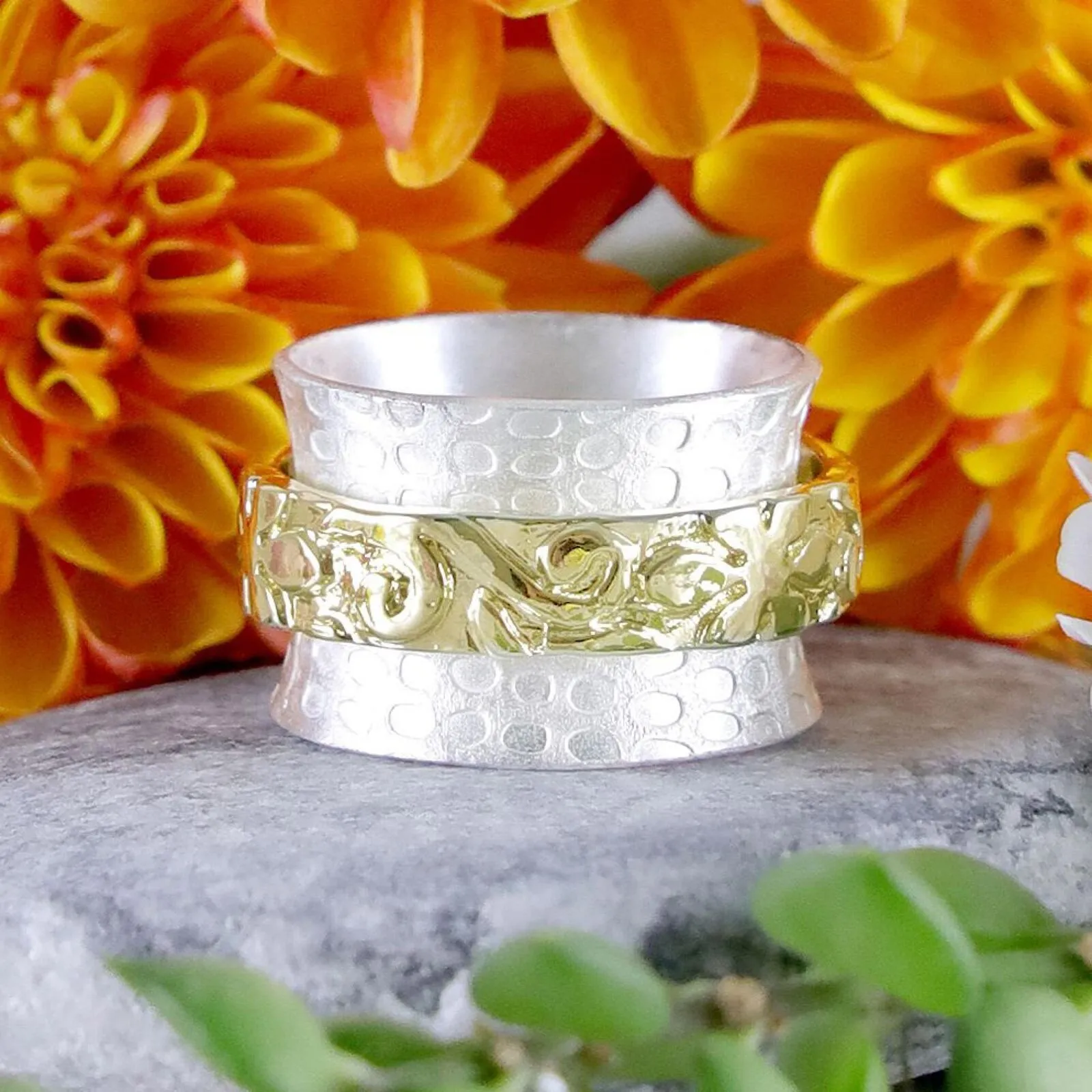 Katherine Winters Sterling Silver And Gold Plated Flower Spinner Ring 6