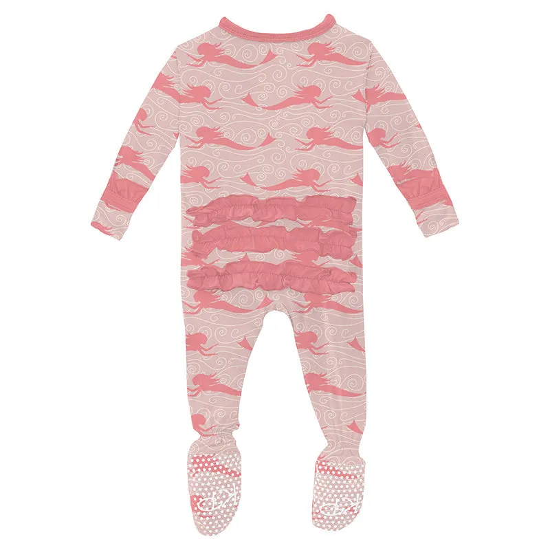 KicKee Pants Classic Ruffle Footie with 2W Zipper - Baby Rose Mermaid